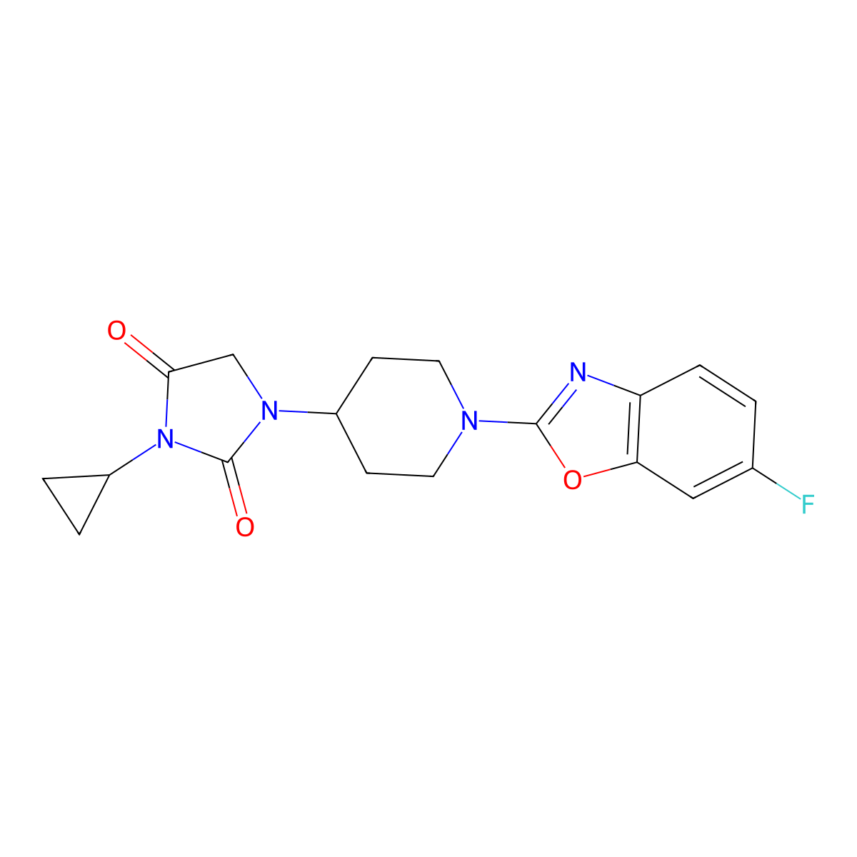 3-Cyclopropyl-1-[1-(6-fluoro-1,3-benzoxazol-2-yl)piperidin-4-yl]imidazolidine-2,4-dione molecular structure, CAS 2549022-21-9