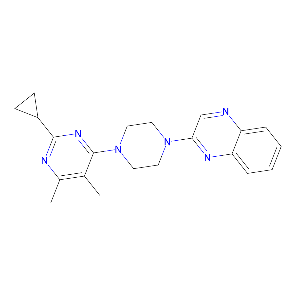 2-[4-(2-Cyclopropyl-5,6-dimethylpyrimidin-4-yl)piperazin-1-yl]quinoxaline molecular structure, CAS 2549022-23-1