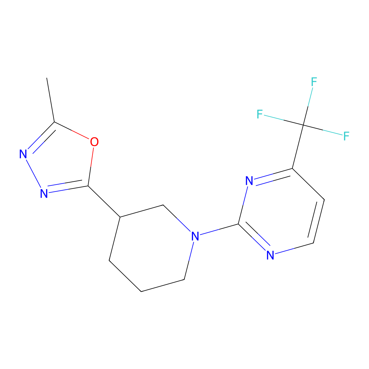 2-[3-(5-Methyl-1,3,4-oxadiazol-2-yl)piperidin-1-yl]-4-(trifluoromethyl)pyrimidine molecular structure, CAS 2549022-26-4