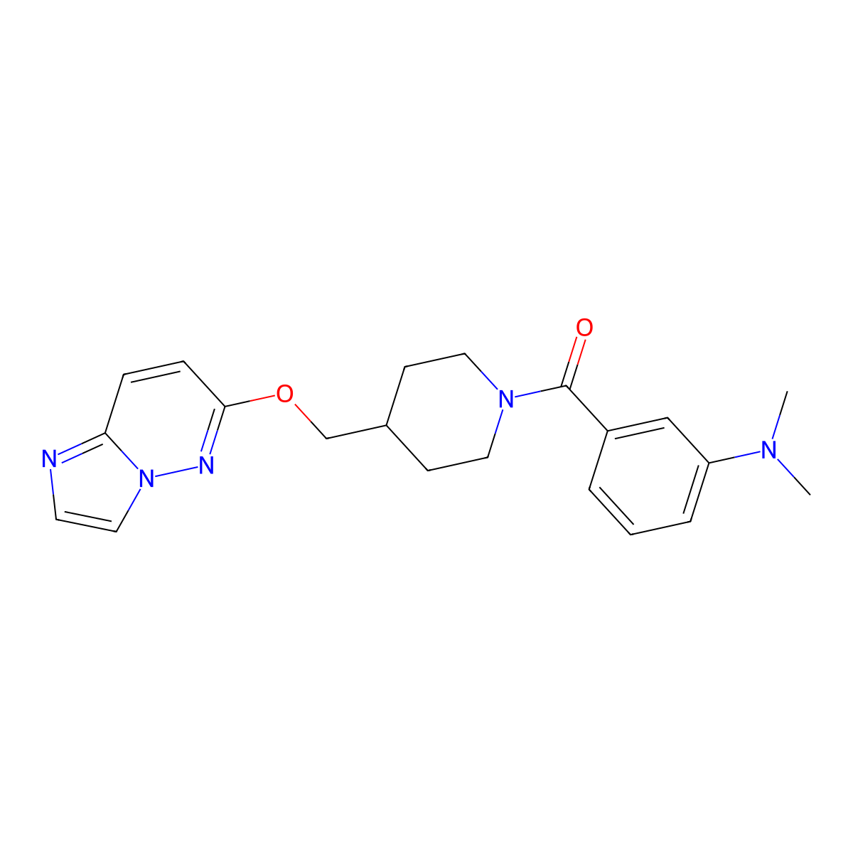 3-[4-({imidazo[1,2-b]pyridazin-6-yloxy}methyl)piperidine-1-carbonyl]-N,N-dimethylaniline molecular structure, CAS 2549022-35-5