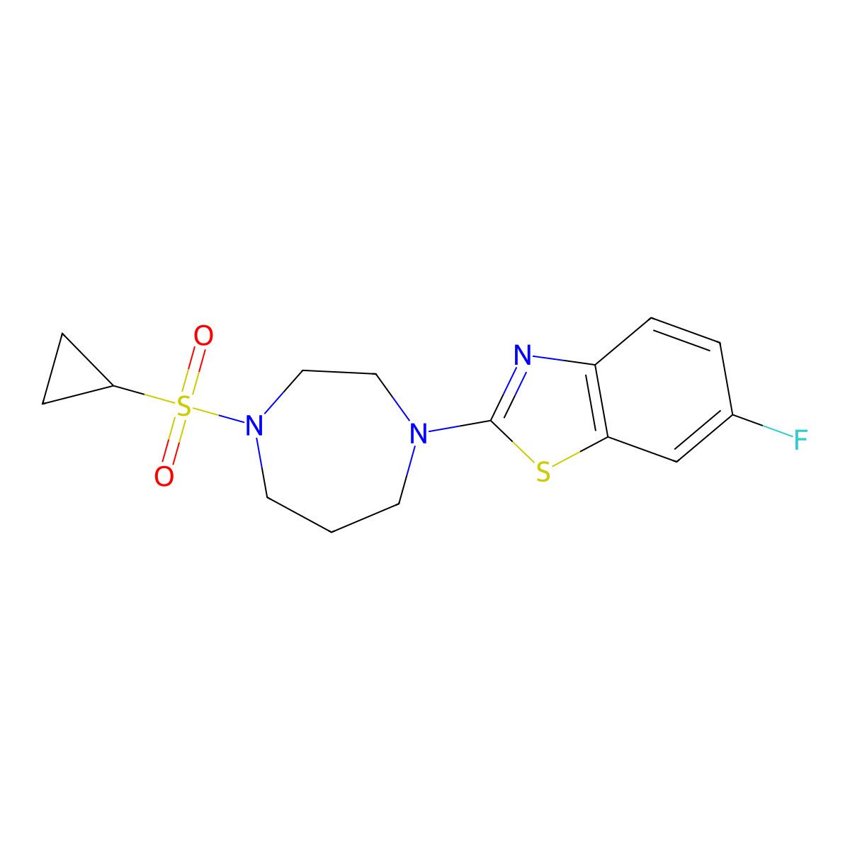 2-[4-(Cyclopropanesulfonyl)-1,4-diazepan-1-yl]-6-fluoro-1,3-benzothiazole molecular structure, CAS 2549022-36-6
