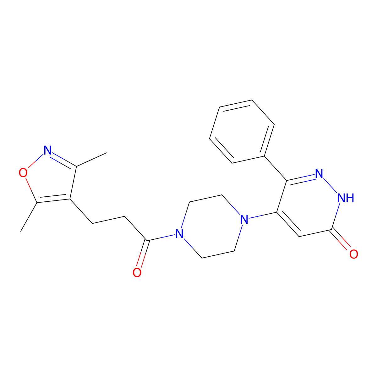 5-{4-[3-(3,5-Dimethyl-1,2-oxazol-4-yl)propanoyl]piperazin-1-yl}-6-phenyl-2,3-dihydropyridazin-3-one molecular structure, CAS 2549022-42-4