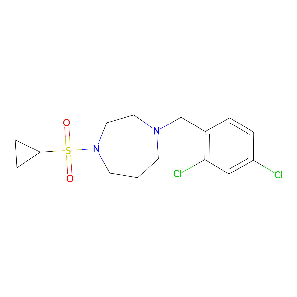 1-(Cyclopropanesulfonyl)-4-[(2,4-dichlorophenyl)methyl]-1,4-diazepane molecular structure, CAS 2549022-44-6