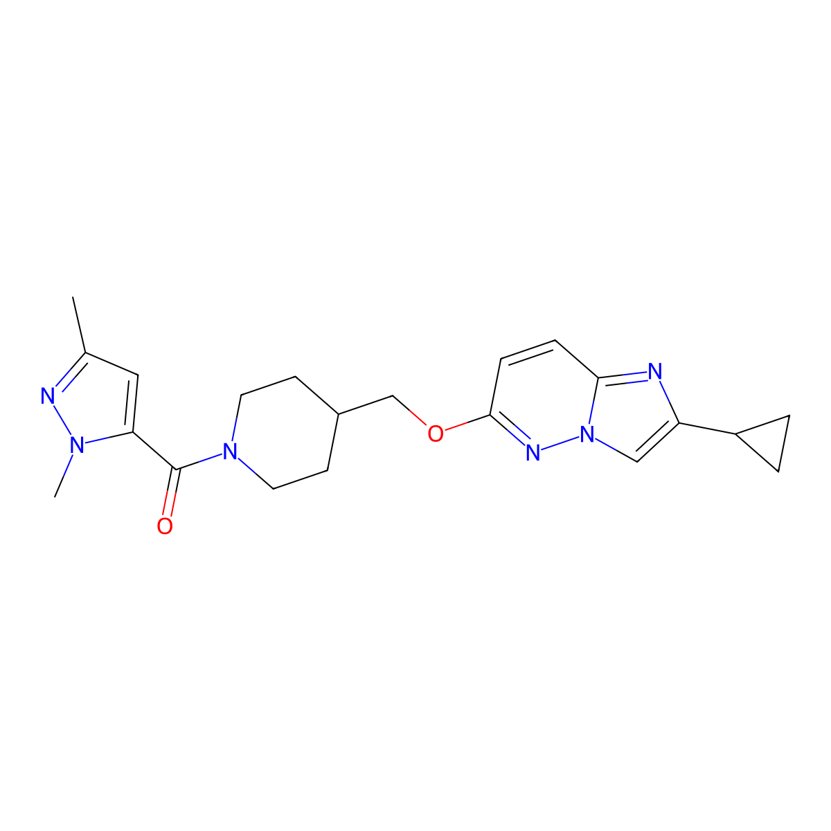 4-[({2-cyclopropylimidazo[1,2-b]pyridazin-6-yl}oxy)methyl]-1-(1,3-dimethyl-1H-pyrazole-5-carbonyl)piperidine molecular structure, CAS 2549022-47-9