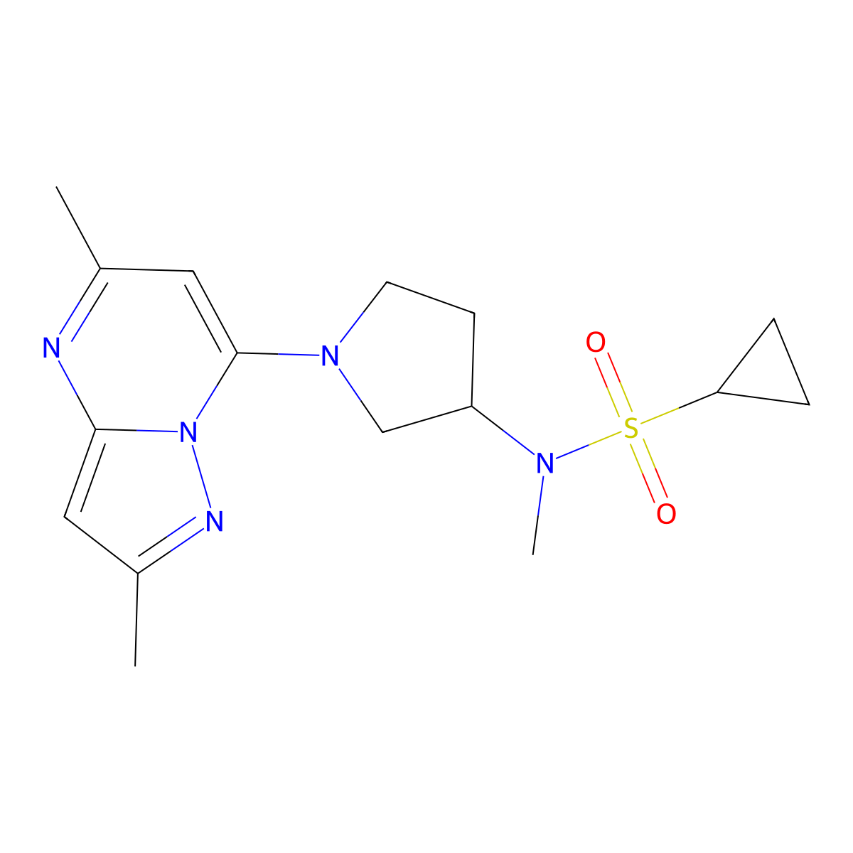 N-(1-{2,5-dimethylpyrazolo[1,5-a]pyrimidin-7-yl}pyrrolidin-3-yl)-N-methylcyclopropanesulfonamide molecular structure, CAS 2549022-48-0