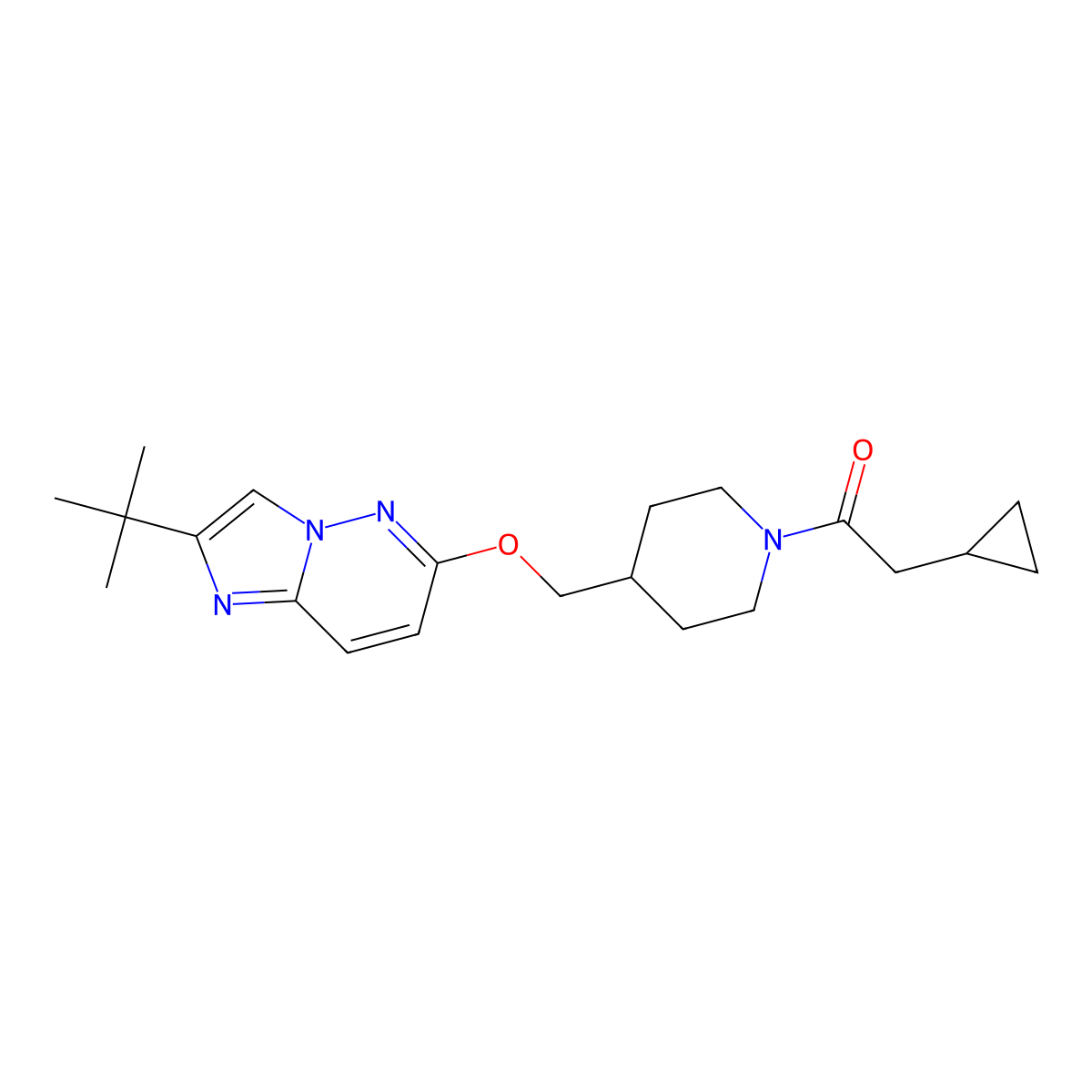 1-{4-[({2-Tert-butylimidazo[1,2-b]pyridazin-6-yl}oxy)methyl]piperidin-1-yl}-2-cyclopropylethan-1-one molecular structure, CAS 2549022-52-6
