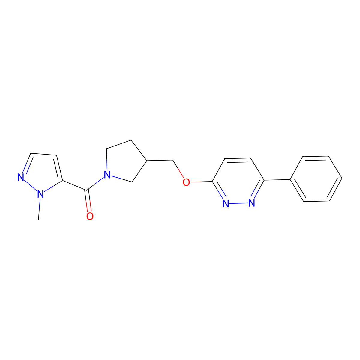 3-{[1-(1-methyl-1H-pyrazole-5-carbonyl)pyrrolidin-3-yl]methoxy}-6-phenylpyridazine molecular structure, CAS 2549022-53-7