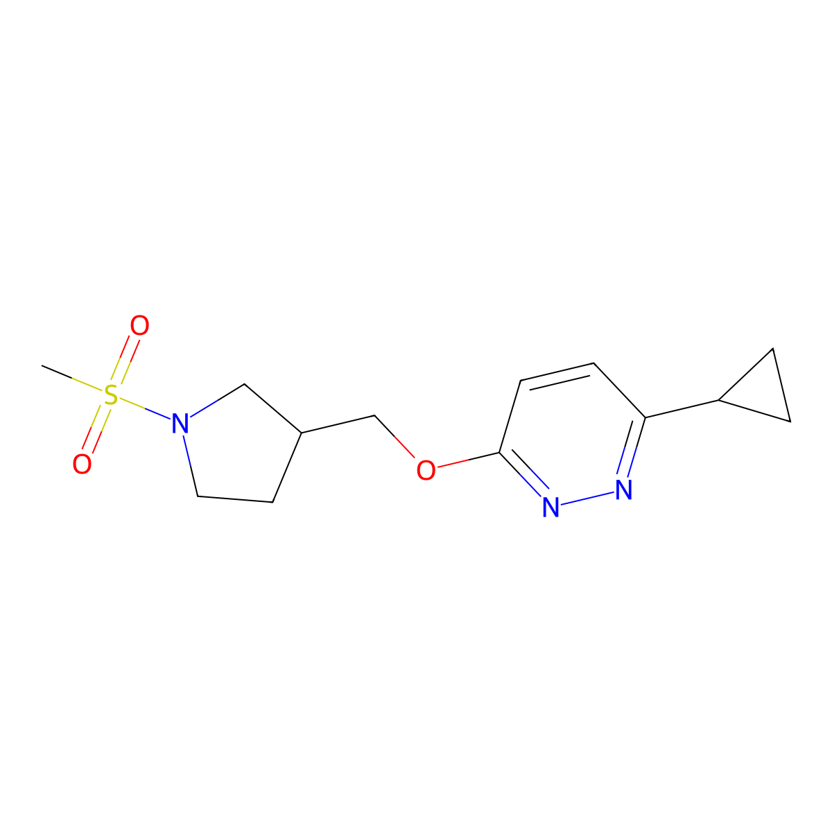 3-Cyclopropyl-6-[(1-methanesulfonylpyrrolidin-3-yl)methoxy]pyridazine molecular structure, CAS 2549022-54-8
