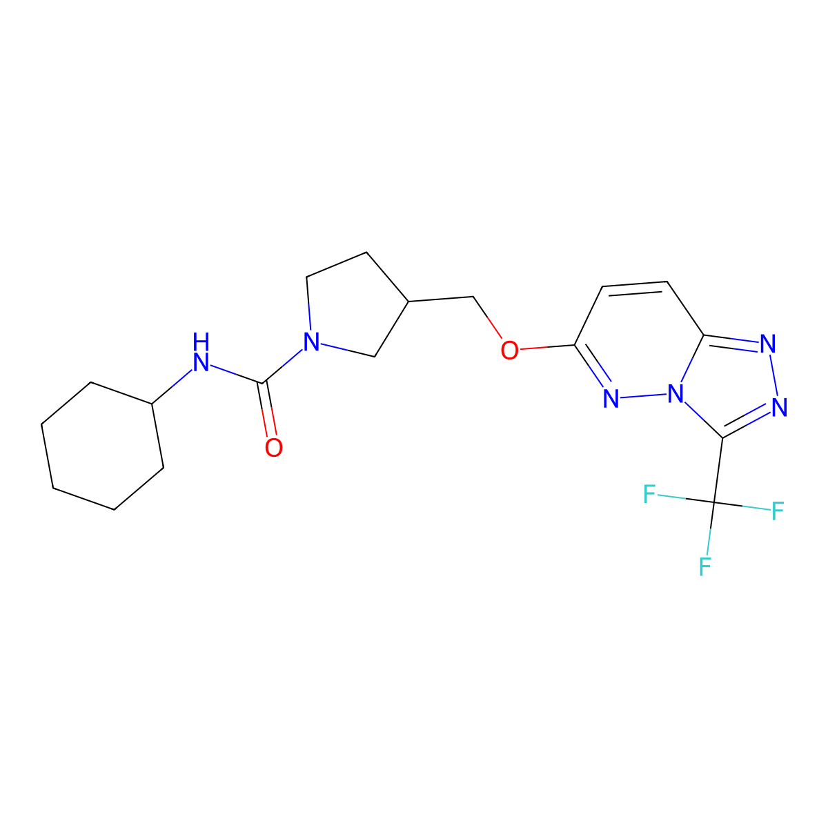 N-cyclohexyl-3-({[3-(trifluoromethyl)-[1,2,4]triazolo[4,3-b]pyridazin-6-yl]oxy}methyl)pyrrolidine-1-carboxamide molecular structure, CAS 2549022-55-9