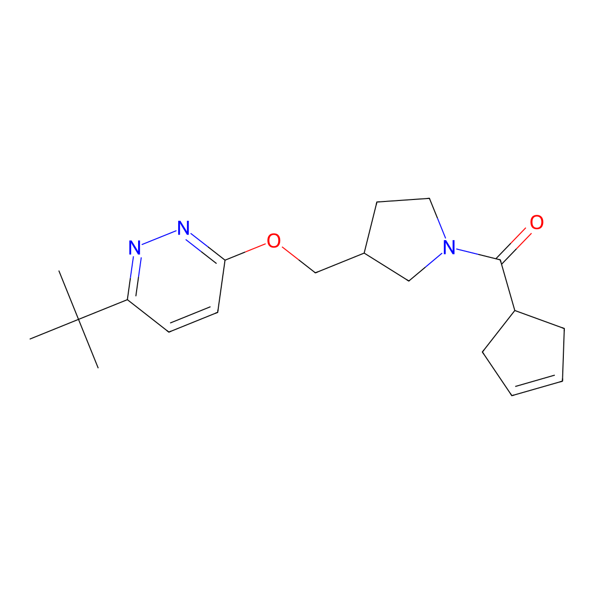 3-Tert-butyl-6-{[1-(cyclopent-3-ene-1-carbonyl)pyrrolidin-3-yl]methoxy}pyridazine molecular structure, CAS 2549022-64-0