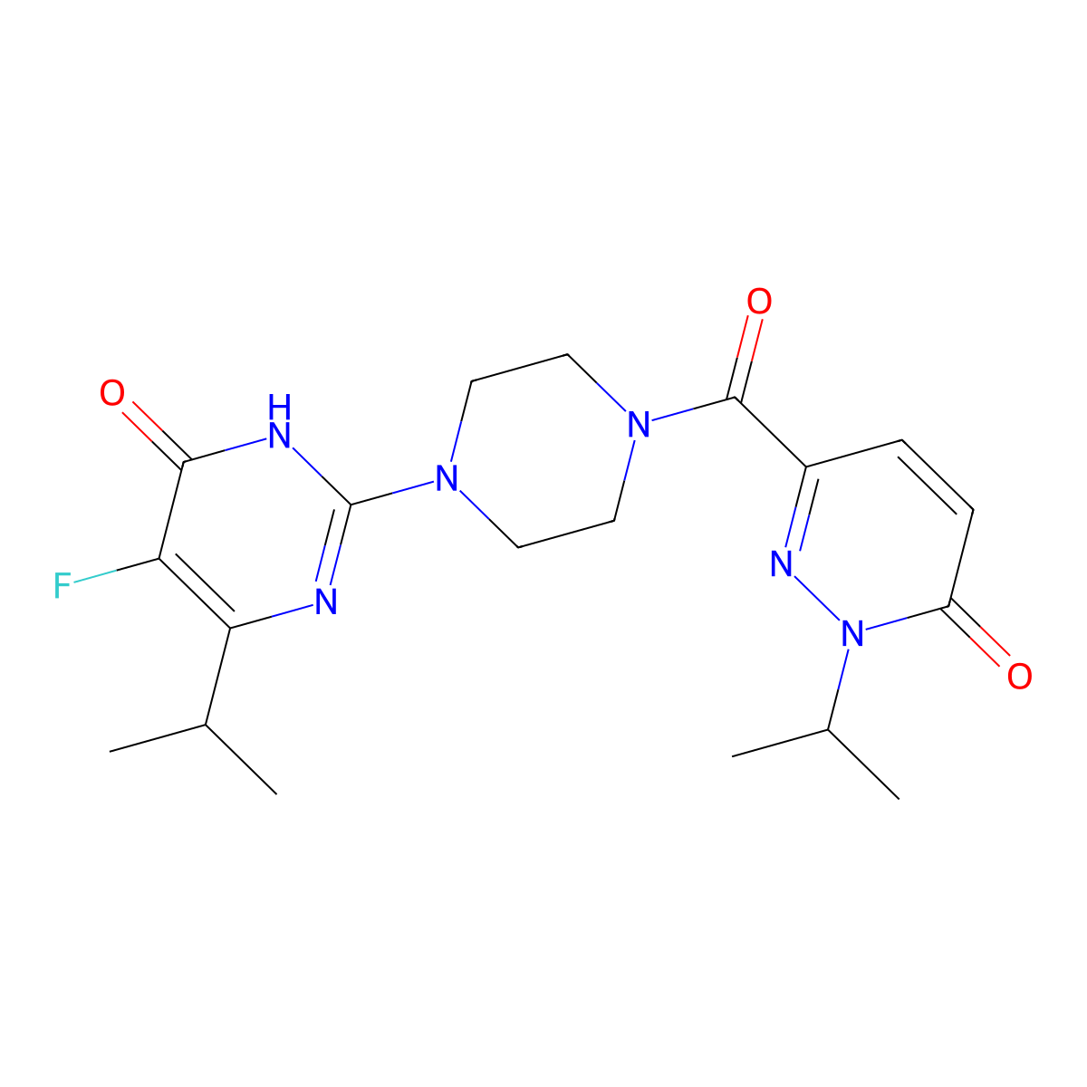 5-Fluoro-2-{4-[6-oxo-1-(propan-2-yl)-1,6-dihydropyridazine-3-carbonyl]piperazin-1-yl}-6-(propan-2-yl)-3,4-dihydropyrimidin-4-one molecular structure, CAS 2549022-69-5