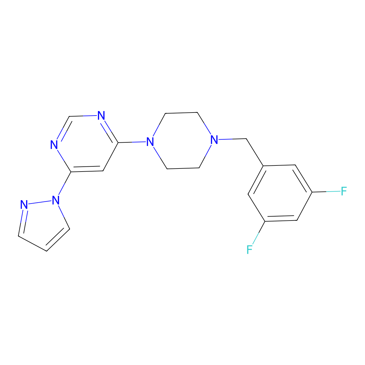 4-{4-[(3,5-difluorophenyl)methyl]piperazin-1-yl}-6-(1H-pyrazol-1-yl)pyrimidine molecular structure, CAS 2549022-71-9