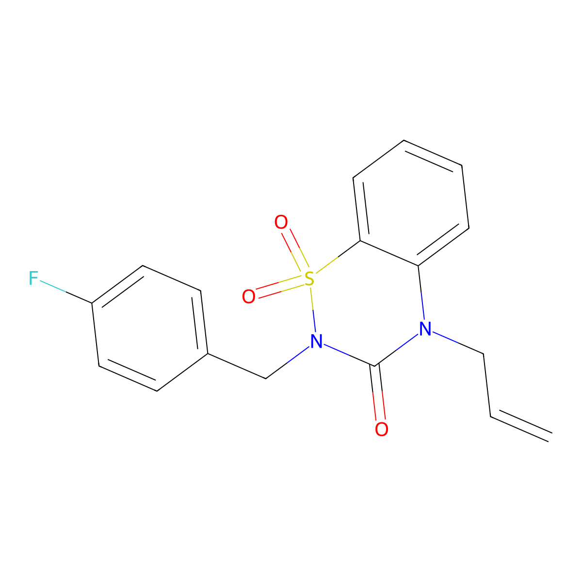 2-[(4-fluorophenyl)methyl]-4-(prop-2-en-1-yl)-3,4-dihydro-2H-1lambda6,2,4-benzothiadiazine-1,1,3-trione molecular structure, CAS 2549022-78-6