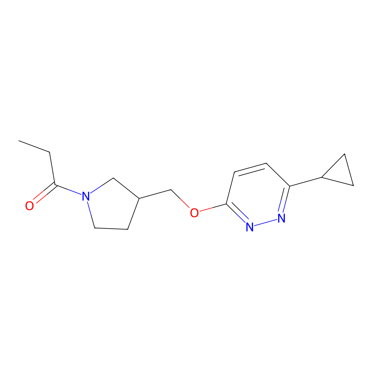 1-(3-{[(6-Cyclopropylpyridazin-3-yl)oxy]methyl}pyrrolidin-1-yl)propan-1-one molecular structure, CAS 2549022-79-7
