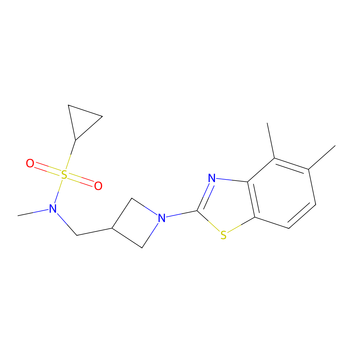 N-{[1-(4,5-dimethyl-1,3-benzothiazol-2-yl)azetidin-3-yl]methyl}-N-methylcyclopropanesulfonamide molecular structure, CAS 2549022-81-1