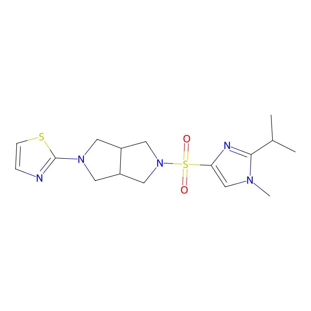 2-(5-{[1-methyl-2-(propan-2-yl)-1H-imidazol-4-yl]sulfonyl}-octahydropyrrolo[3,4-c]pyrrol-2-yl)-1,3-thiazole molecular structure, CAS 2549022-86-6