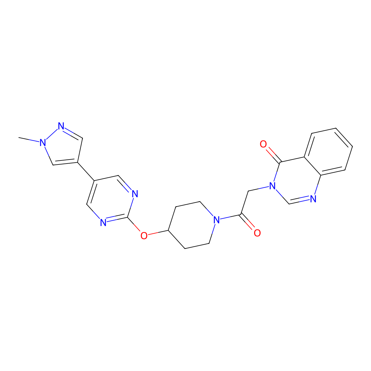 3-[2-(4-{[5-(1-methyl-1H-pyrazol-4-yl)pyrimidin-2-yl]oxy}piperidin-1-yl)-2-oxoethyl]-3,4-dihydroquinazolin-4-one molecular structure, CAS 2549022-87-7