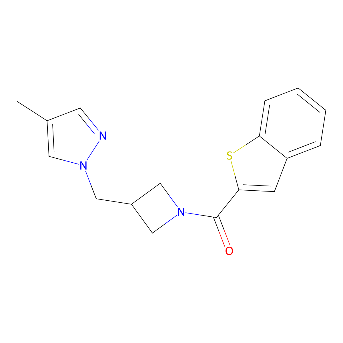 1-{[1-(1-benzothiophene-2-carbonyl)azetidin-3-yl]methyl}-4-methyl-1H-pyrazole molecular structure, CAS 2549023-00-7