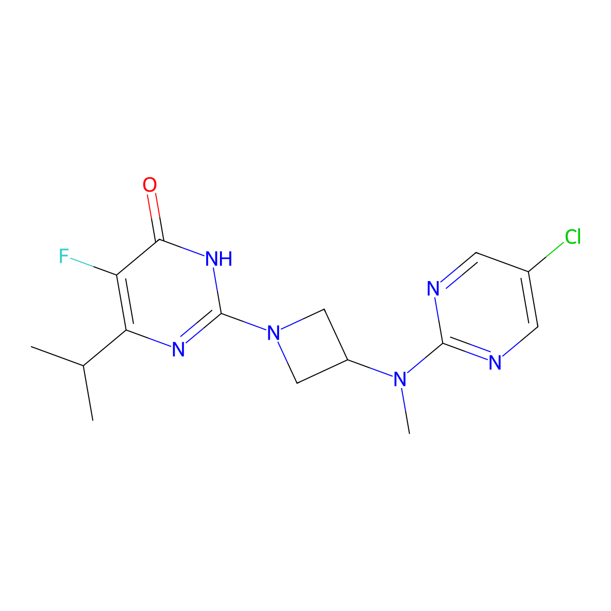 2-{3-[(5-Chloropyrimidin-2-yl)(methyl)amino]azetidin-1-yl}-5-fluoro-6-(propan-2-yl)-3,4-dihydropyrimidin-4-one molecular structure, CAS 2549023-03-0