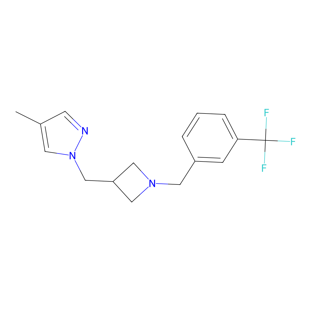 4-methyl-1-[(1-{[3-(trifluoromethyl)phenyl]methyl}azetidin-3-yl)methyl]-1H-pyrazole molecular structure, CAS 2549023-04-1