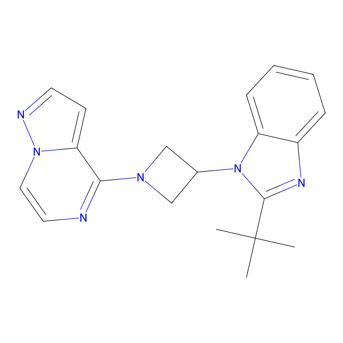 2-tert-butyl-1-(1-{pyrazolo[1,5-a]pyrazin-4-yl}azetidin-3-yl)-1H-1,3-benzodiazole molecular structure, CAS 2549023-07-4