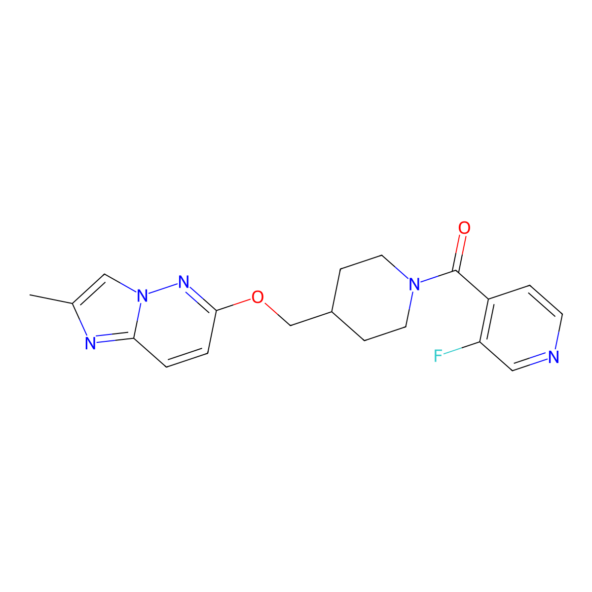 3-Fluoro-4-{4-[({2-methylimidazo[1,2-b]pyridazin-6-yl}oxy)methyl]piperidine-1-carbonyl}pyridine molecular structure, CAS 2549023-10-9