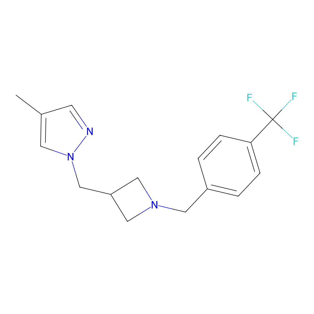4-methyl-1-[(1-{[4-(trifluoromethyl)phenyl]methyl}azetidin-3-yl)methyl]-1H-pyrazole molecular structure, CAS 2549023-11-0