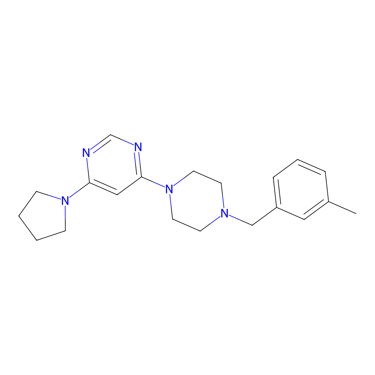 4-{4-[(3-Methylphenyl)methyl]piperazin-1-yl}-6-(pyrrolidin-1-yl)pyrimidine molecular structure, CAS 2549023-16-5