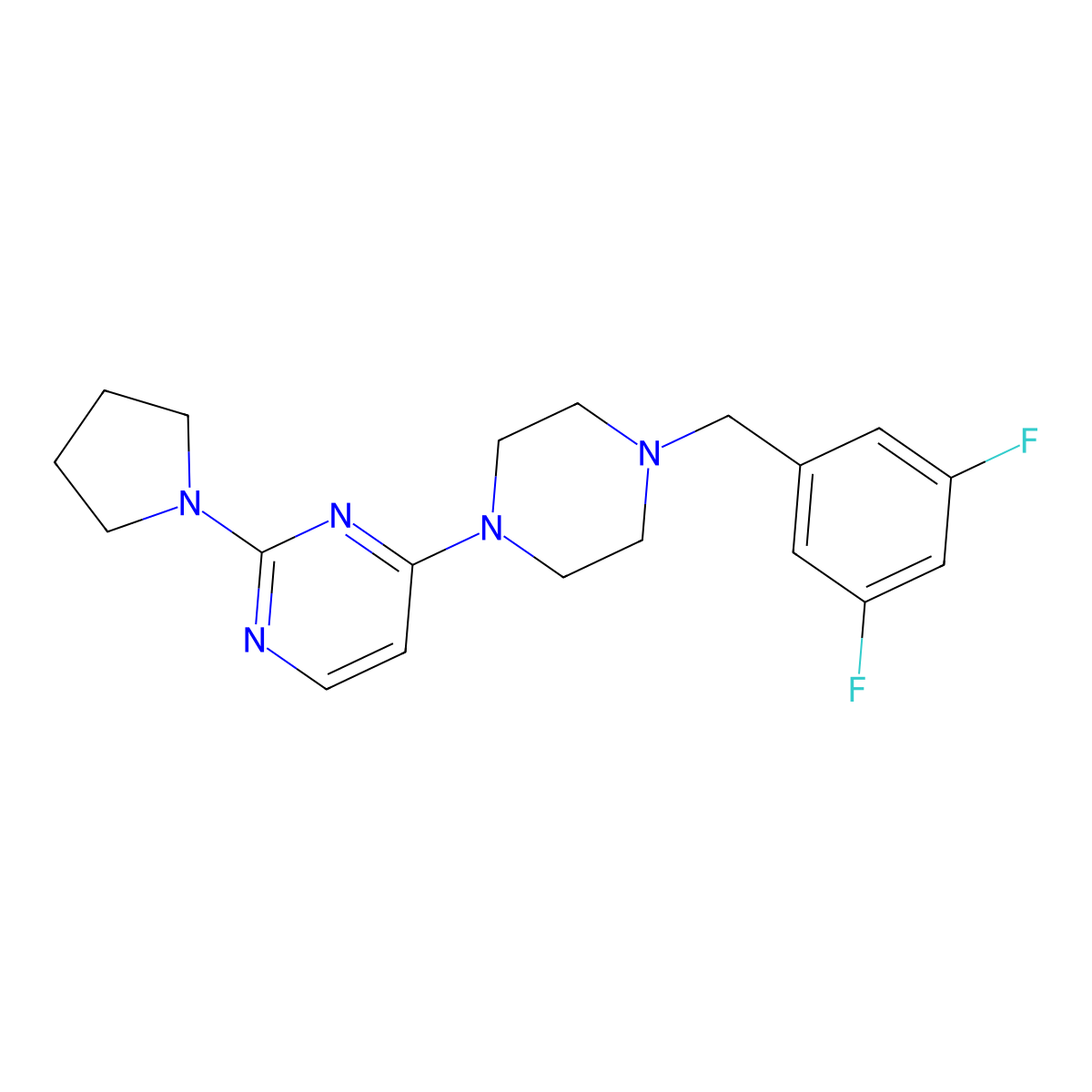4-{4-[(3,5-Difluorophenyl)methyl]piperazin-1-yl}-2-(pyrrolidin-1-yl)pyrimidine molecular structure, CAS 2549023-20-1