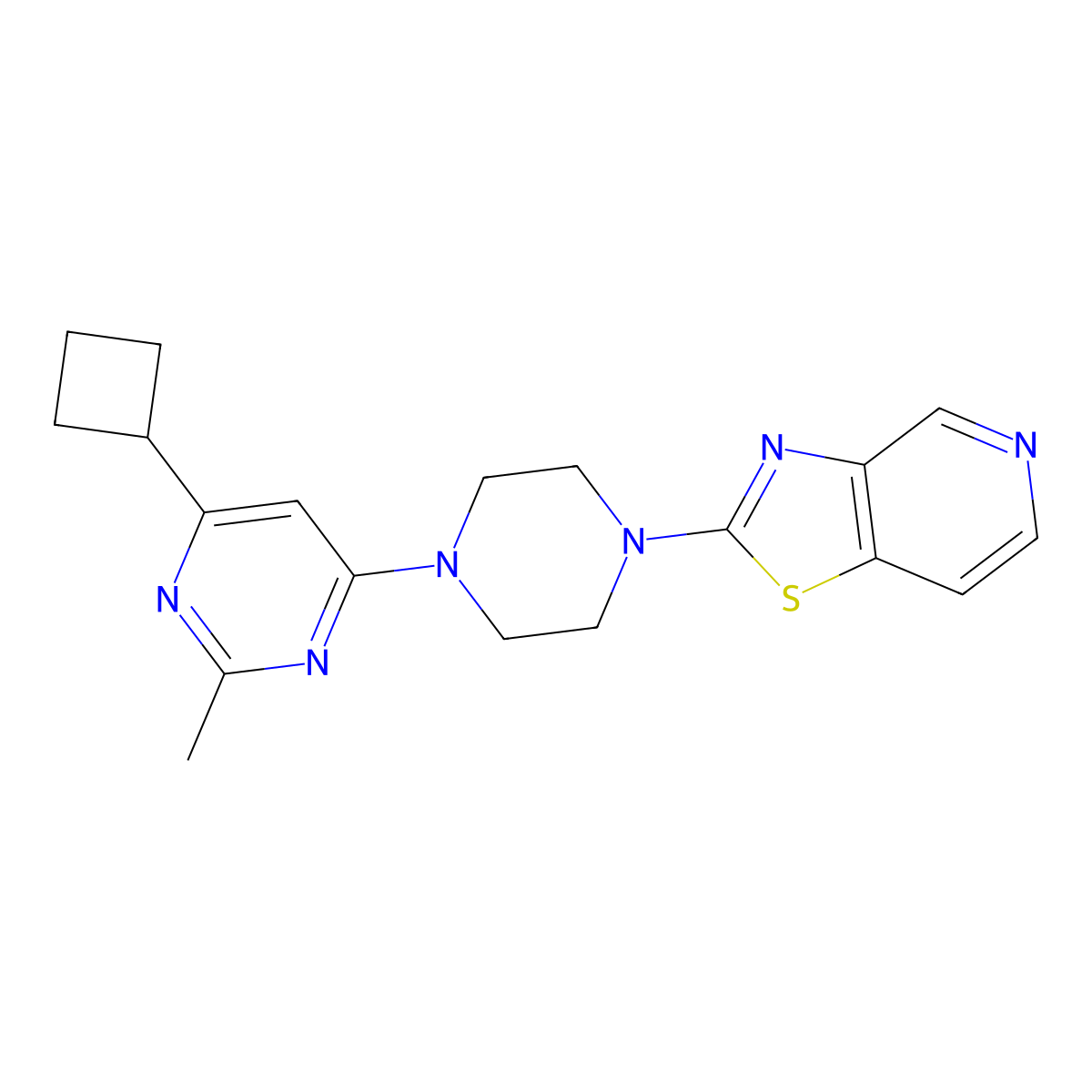 4-Cyclobutyl-2-methyl-6-(4-{[1,3]thiazolo[4,5-c]pyridin-2-yl}piperazin-1-yl)pyrimidine molecular structure, CAS 2549023-24-5