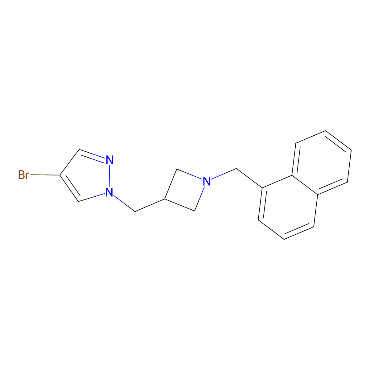 4-bromo-1-({1-[(naphthalen-1-yl)methyl]azetidin-3-yl}methyl)-1H-pyrazole molecular structure, CAS 2549023-25-6