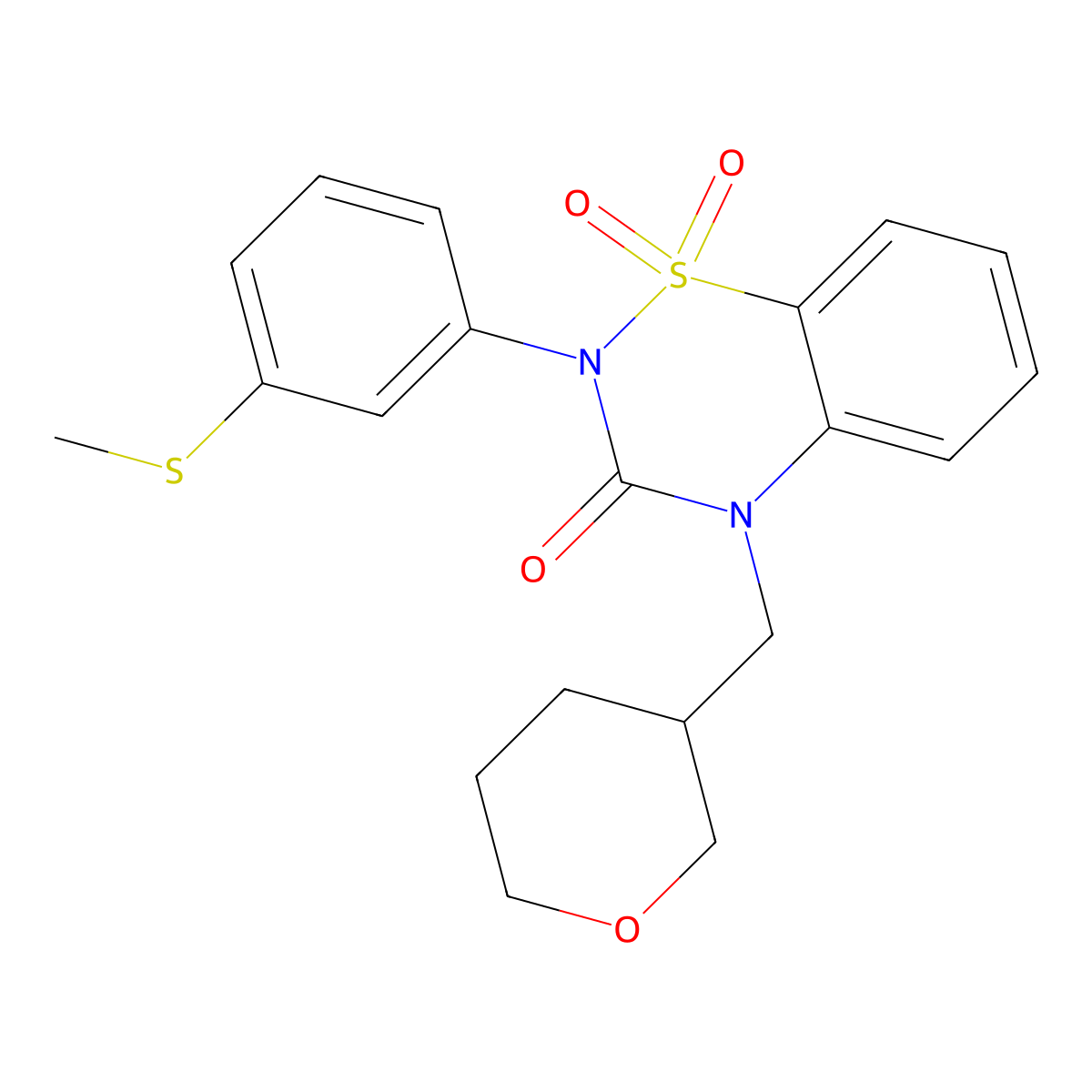 2-[3-(methylsulfanyl)phenyl]-4-[(oxan-3-yl)methyl]-3,4-dihydro-2H-1lambda6,2,4-benzothiadiazine-1,1,3-trione molecular structure, CAS 2549023-26-7