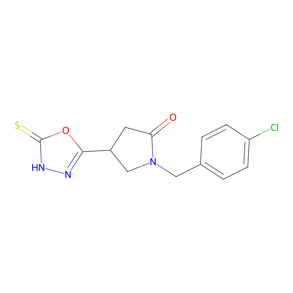 1-[(4-Chlorophenyl)methyl]-4-(5-sulfanylidene-4,5-dihydro-1,3,4-oxadiazol-2-yl)pyrrolidin-2-one molecular structure, CAS 2549023-29-0