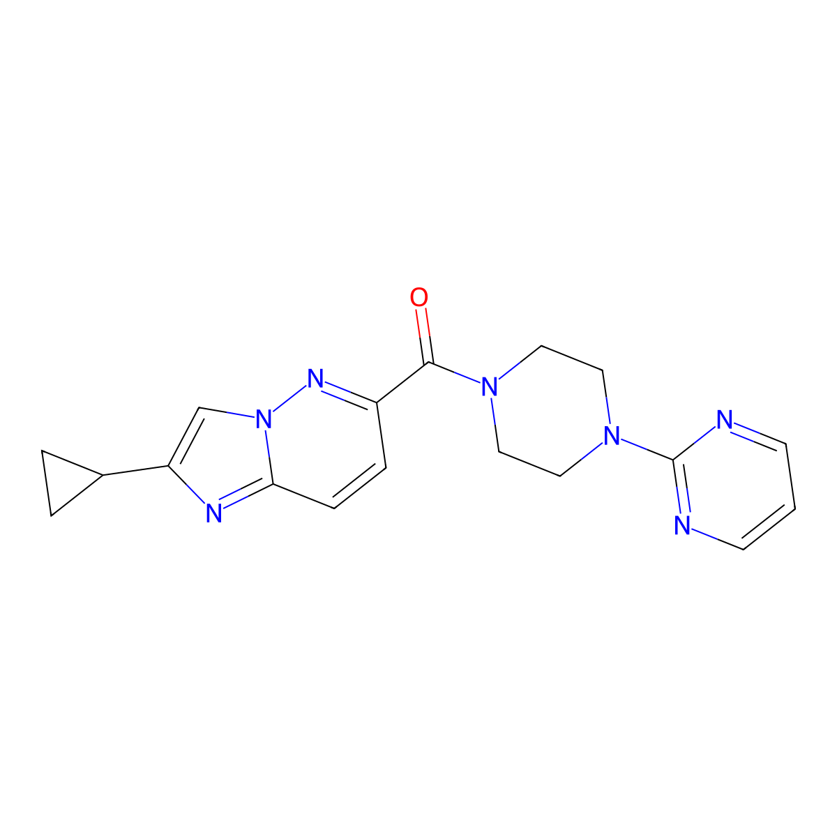 2-(4-{2-Cyclopropylimidazo[1,2-b]pyridazine-6-carbonyl}piperazin-1-yl)pyrimidine molecular structure, CAS 2549023-30-3