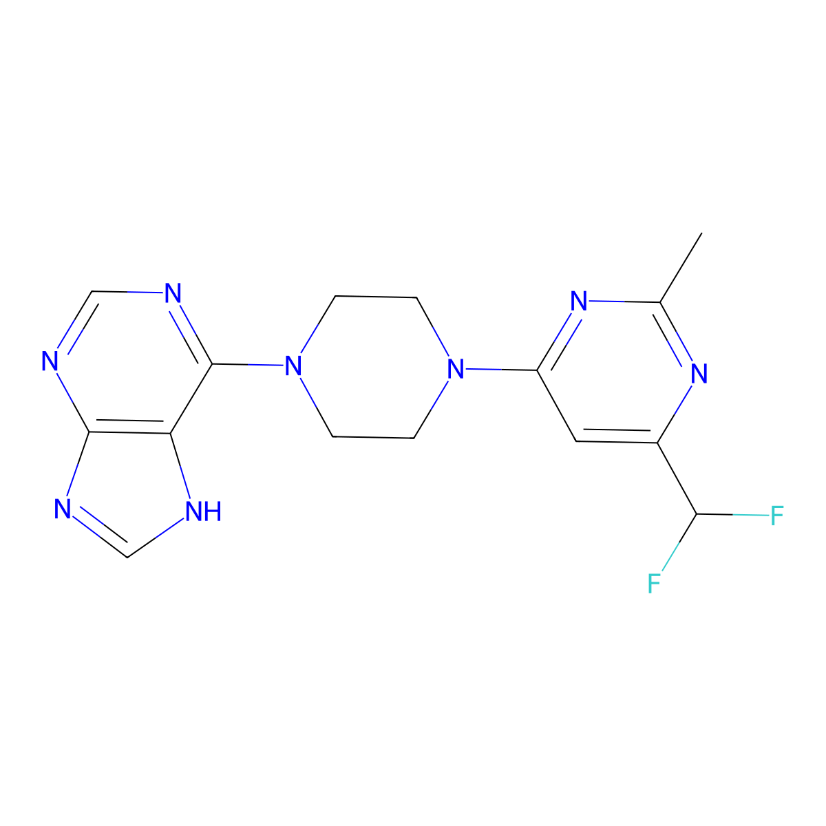 6-{4-[6-(difluoromethyl)-2-methylpyrimidin-4-yl]piperazin-1-yl}-9H-purine molecular structure, CAS 2549023-31-4