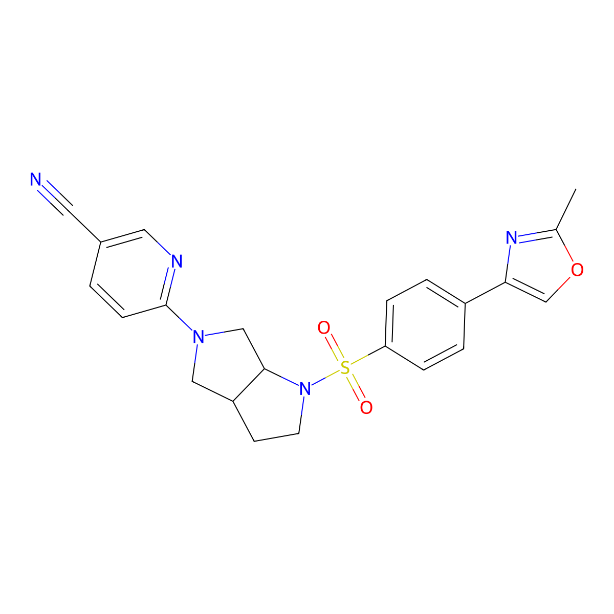 6-{1-[4-(2-Methyl-1,3-oxazol-4-yl)benzenesulfonyl]-octahydropyrrolo[2,3-c]pyrrol-5-yl}pyridine-3-carbonitrile molecular structure, CAS 2549023-33-6