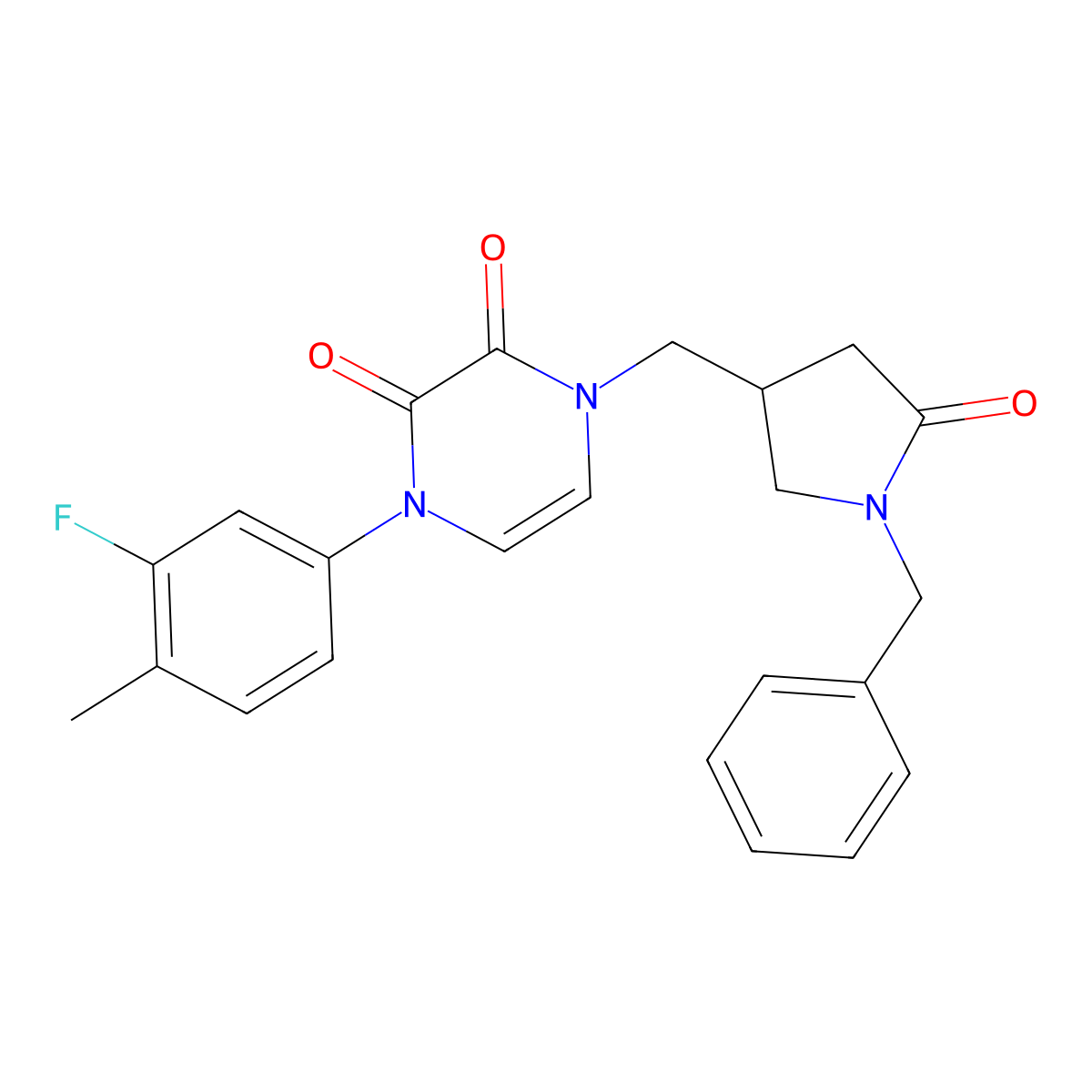 1-[(1-Benzyl-5-oxopyrrolidin-3-yl)methyl]-4-(3-fluoro-4-methylphenyl)-1,2,3,4-tetrahydropyrazine-2,3-dione molecular structure, CAS 2549023-35-8