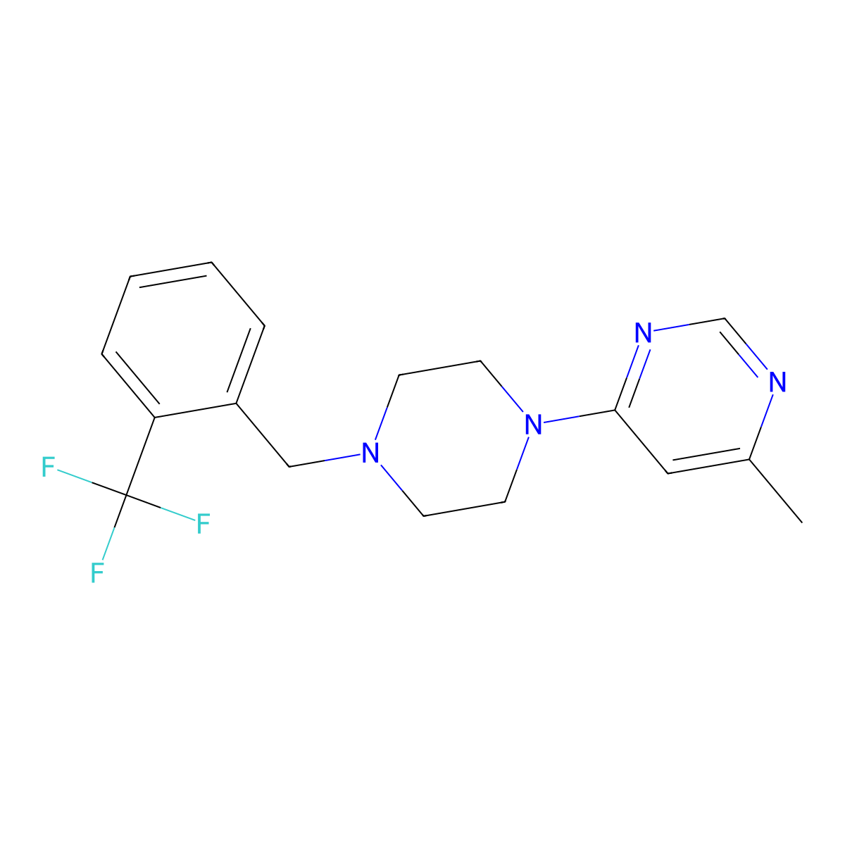 4-Methyl-6-(4-{[2-(trifluoromethyl)phenyl]methyl}piperazin-1-yl)pyrimidine molecular structure, CAS 2549023-36-9