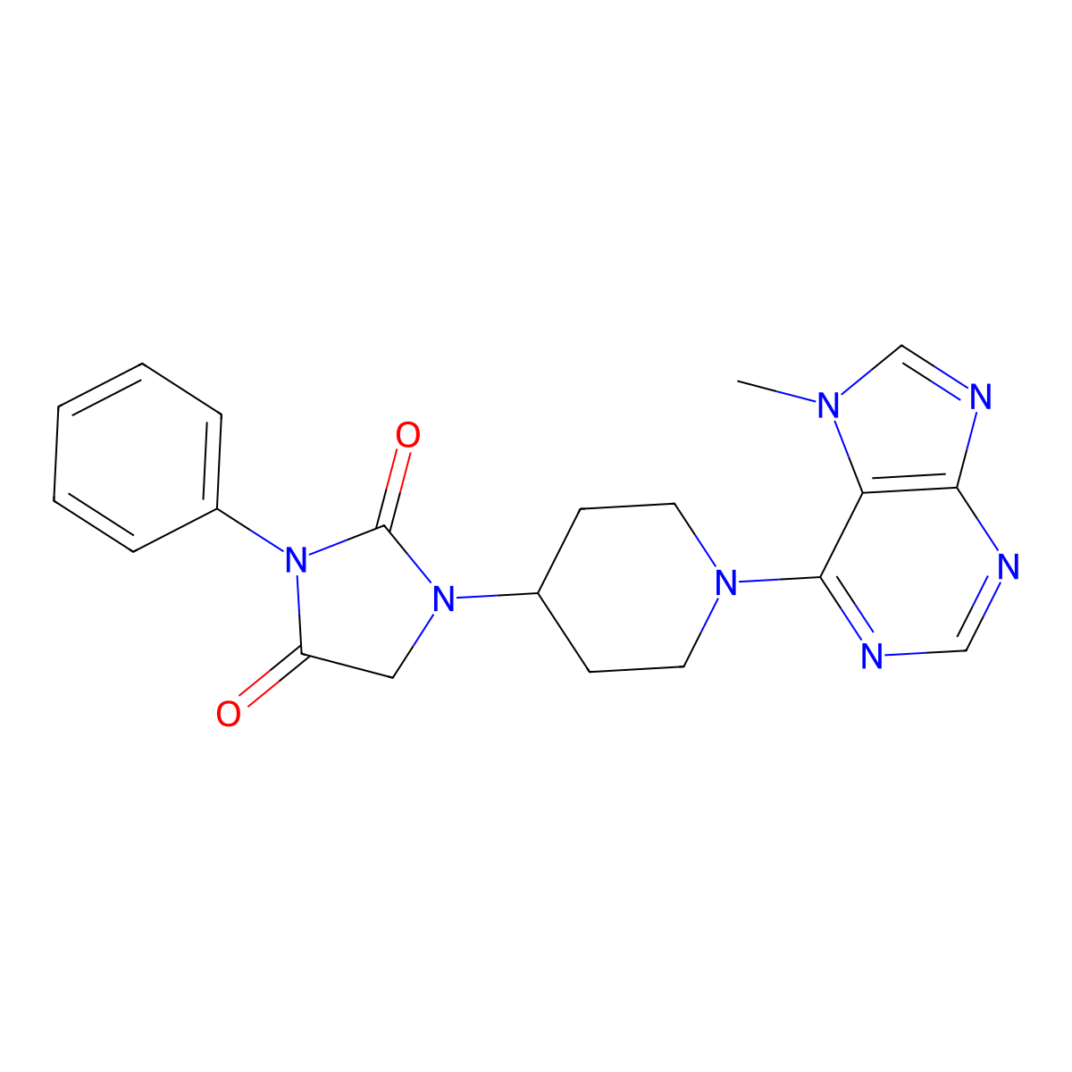 1-[1-(7-methyl-7H-purin-6-yl)piperidin-4-yl]-3-phenylimidazolidine-2,4-dione molecular structure, CAS 2549023-37-0