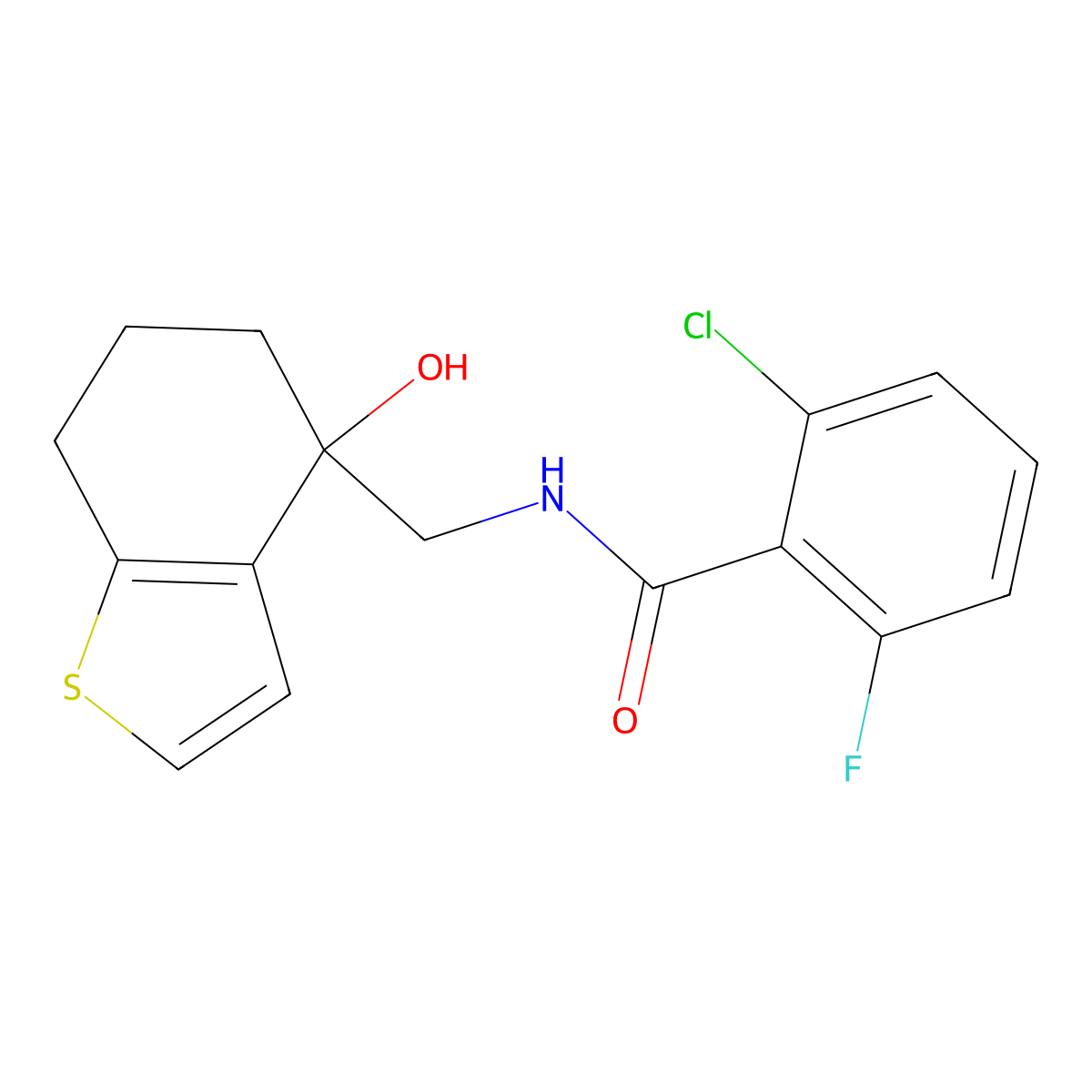 2-chloro-6-fluoro-N-[(4-hydroxy-4,5,6,7-tetrahydro-1-benzothiophen-4-yl)methyl]benzamide molecular structure, CAS 2549023-41-6