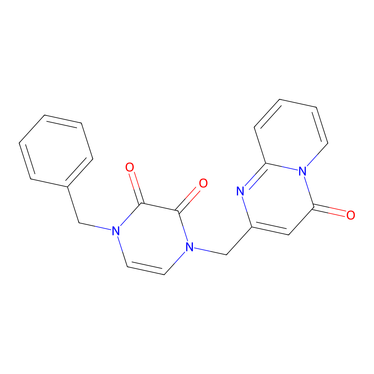 1-benzyl-4-({4-oxo-4H-pyrido[1,2-a]pyrimidin-2-yl}methyl)-1,2,3,4-tetrahydropyrazine-2,3-dione molecular structure, CAS 2549023-42-7