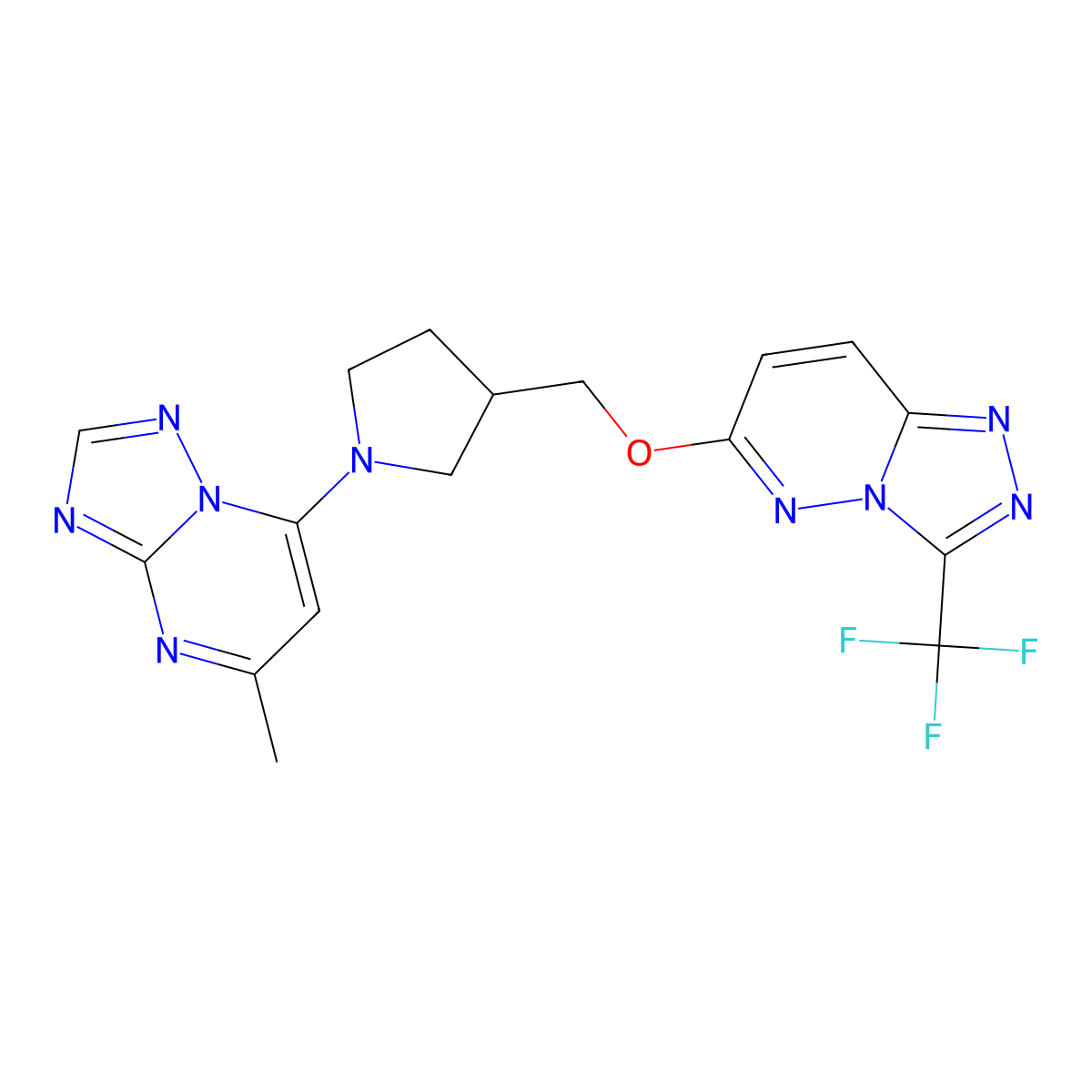1-{5-Methyl-[1,2,4]triazolo[1,5-a]pyrimidin-7-yl}-3-({[3-(trifluoromethyl)-[1,2,4]triazolo[4,3-b]pyridazin-6-yl]oxy}methyl)pyrrolidine molecular structure, CAS 2549023-46-1