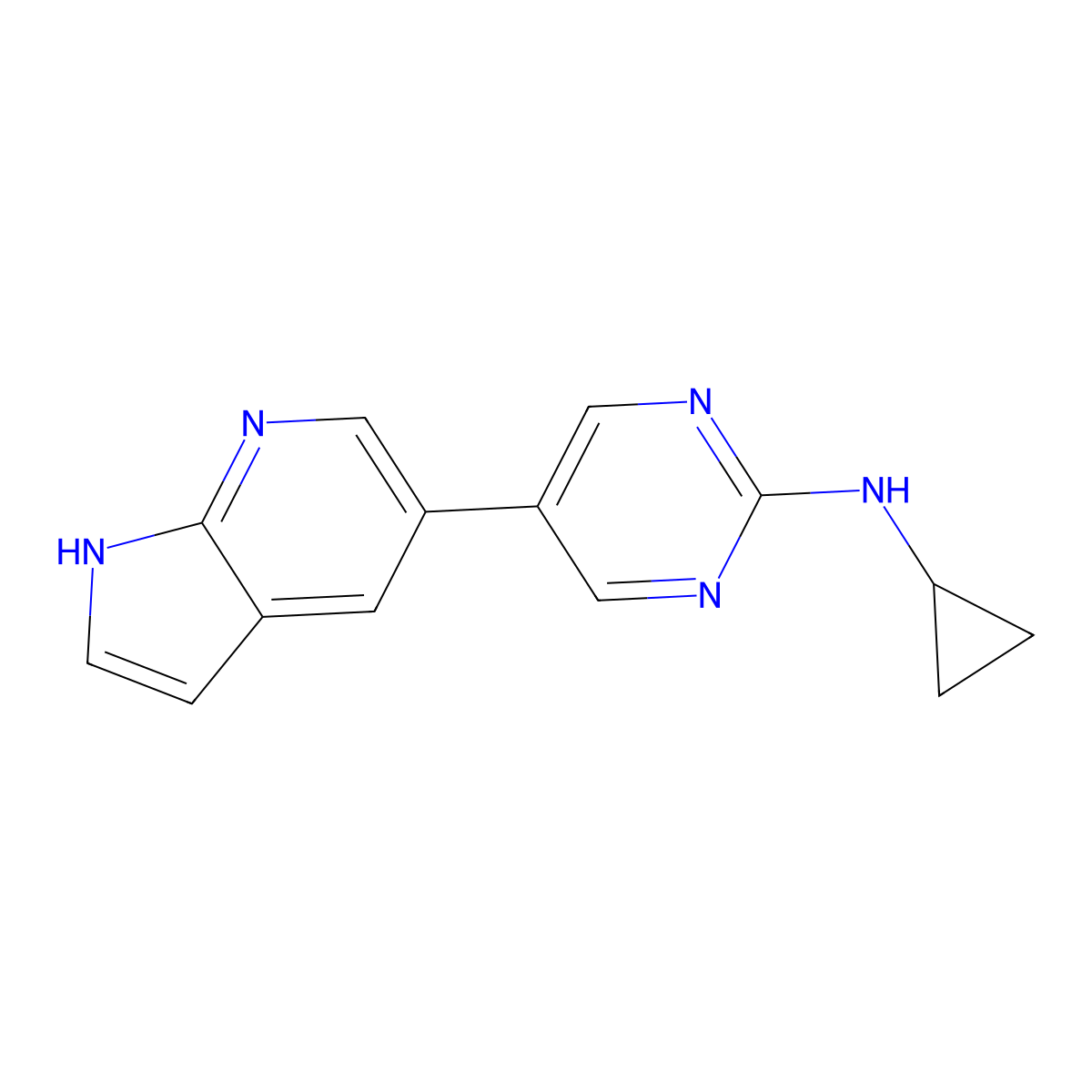 N-cyclopropyl-5-{1H-pyrrolo[2,3-b]pyridin-5-yl}pyrimidin-2-amine molecular structure, CAS 2549023-48-3