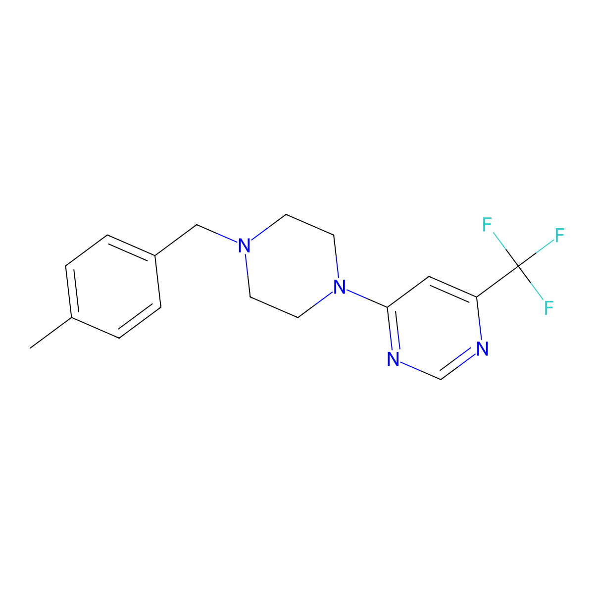 4-{4-[(4-Methylphenyl)methyl]piperazin-1-yl}-6-(trifluoromethyl)pyrimidine molecular structure, CAS 2549023-50-7