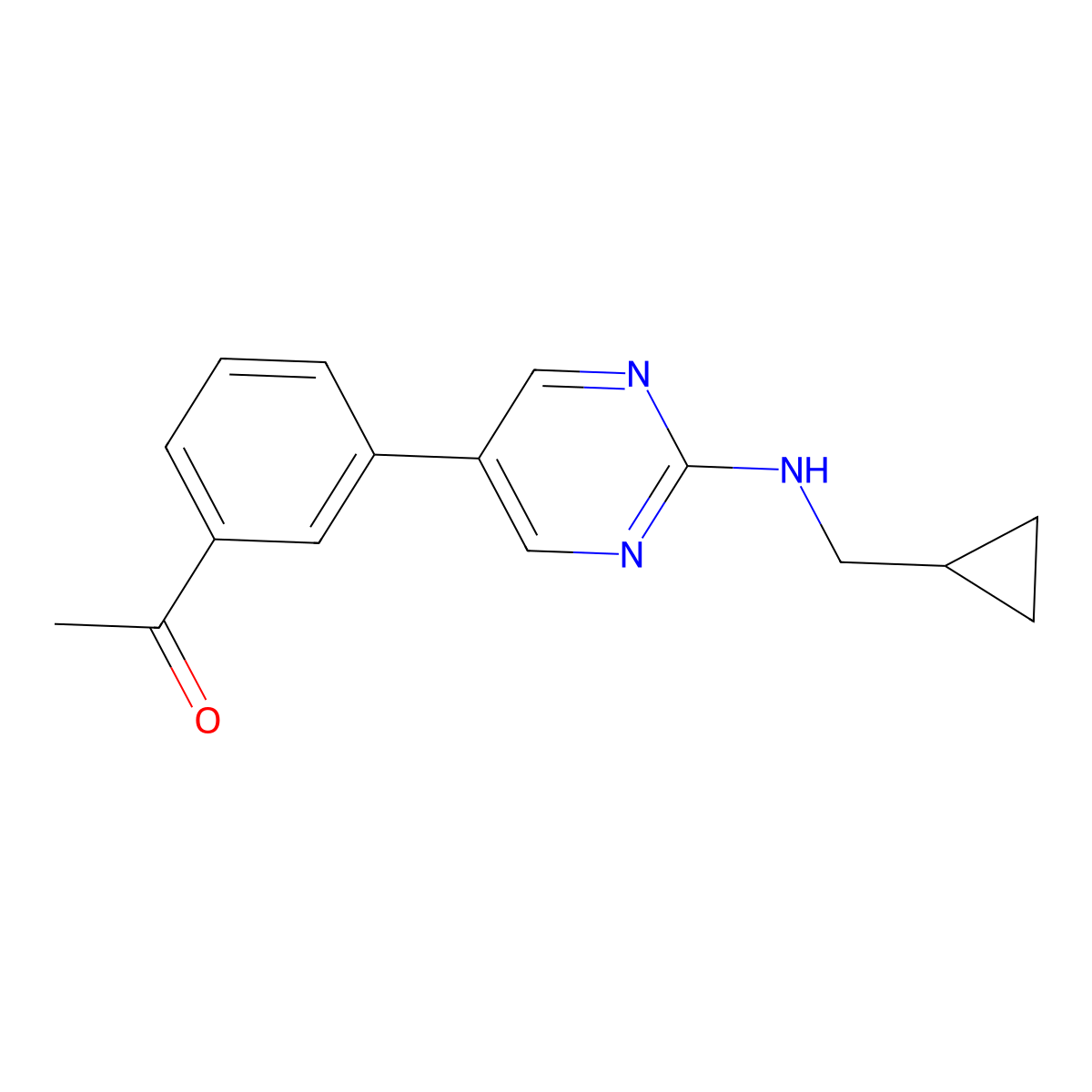 1-(3-{2-[(Cyclopropylmethyl)amino]pyrimidin-5-yl}phenyl)ethan-1-one molecular structure, CAS 2549023-51-8