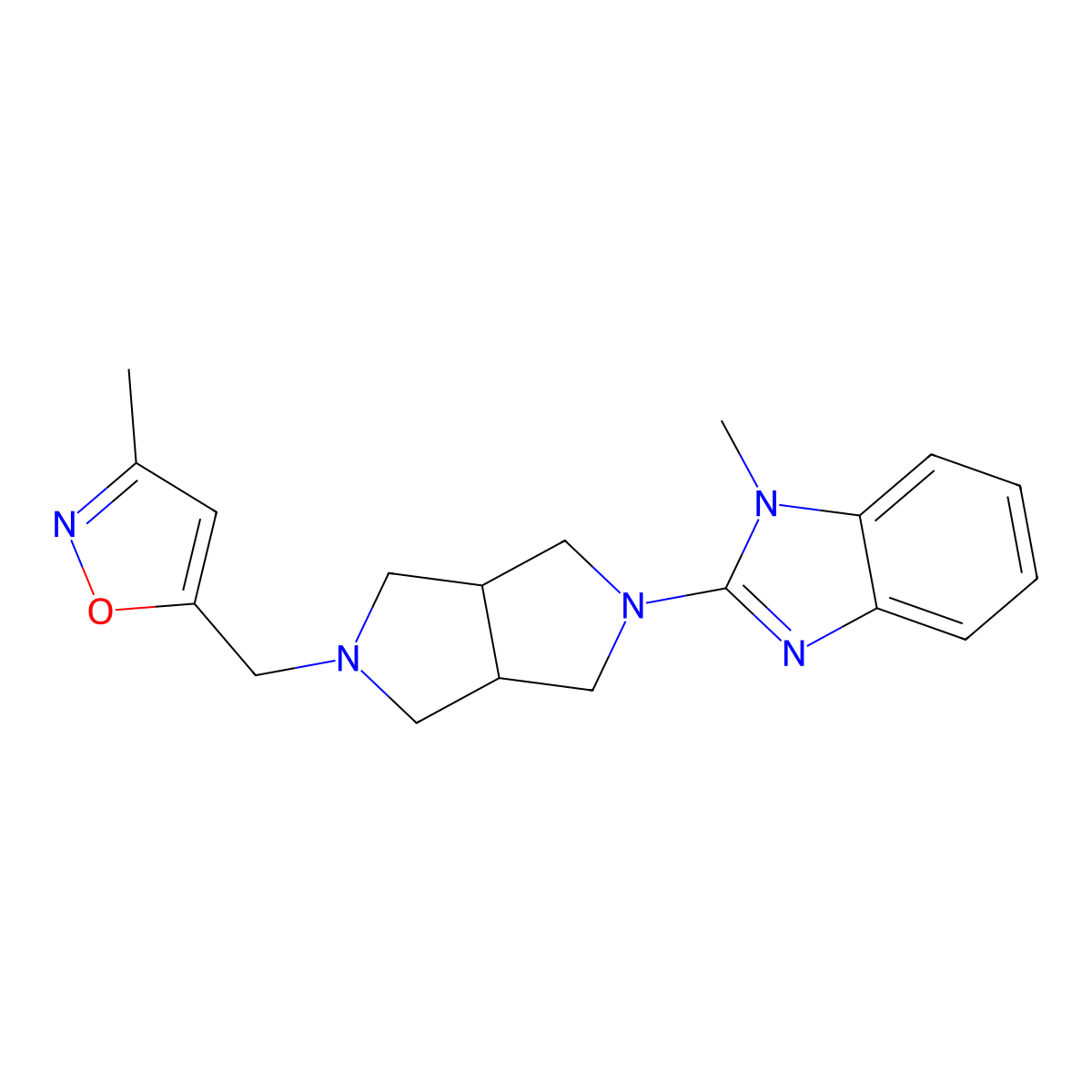 1-methyl-2-{5-[(3-methyl-1,2-oxazol-5-yl)methyl]-octahydropyrrolo[3,4-c]pyrrol-2-yl}-1H-1,3-benzodiazole molecular structure, CAS 2549023-52-9