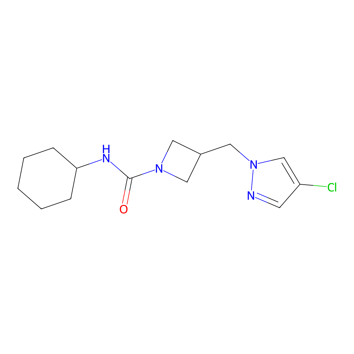 3-[(4-chloro-1H-pyrazol-1-yl)methyl]-N-cyclohexylazetidine-1-carboxamide molecular structure, CAS 2549023-54-1