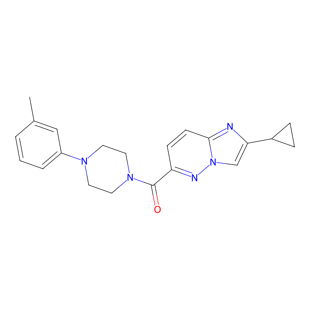 1-{2-Cyclopropylimidazo[1,2-b]pyridazine-6-carbonyl}-4-(3-methylphenyl)piperazine molecular structure, CAS 2549023-60-9
