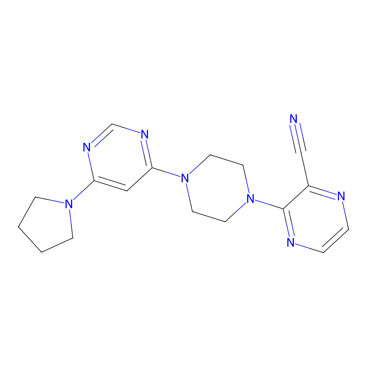 3-{4-[6-(Pyrrolidin-1-yl)pyrimidin-4-yl]piperazin-1-yl}pyrazine-2-carbonitrile molecular structure, CAS 2549023-62-1