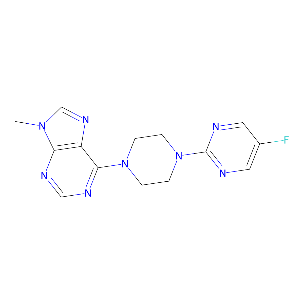 6-[4-(5-fluoropyrimidin-2-yl)piperazin-1-yl]-9-methyl-9H-purine molecular structure, CAS 2549023-73-4